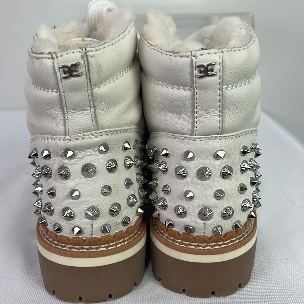 Sam Edleman Cream Studded Quilted Work Boots - Picture 4 of 8